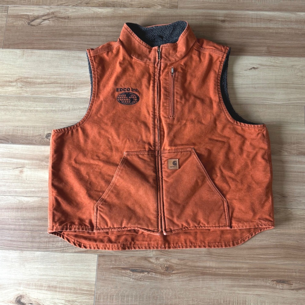 Carhartt V33 Sherpa Lined Mock Neck Vest Mens 2XL Orange EDCO Inc Logo